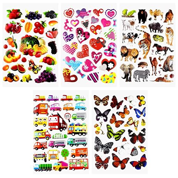 3D Foam Embossed Stickers with Different Shapes & Figures for Kids | Set of 5 | Non-Toxic | Self Adhesive | Arts & Craft | Scrapbook Stickers | Kids Room Wall Decoration Stickers | TR 125